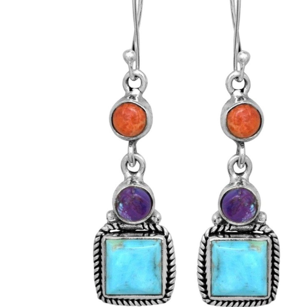Mohave Turquoise Solid 925 Sterling Silver Dangle Earrings Jewelry - Picture 2 of 7